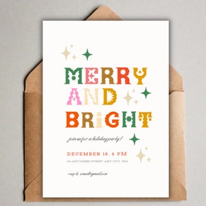 Merry and Bright Holiday Party Invitation, Christmas Party Invite, Holiday Party Invite, Merry and Bright Invite, Editable, Instant Download