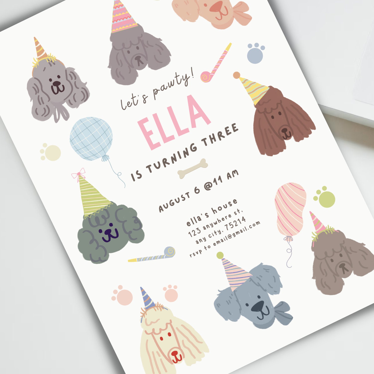 Editable Puppy Pawty Invitation, Puppy Birthday Party Invitation, Dog Birthday Invitation, Kids ...