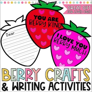 Manualidad para el Día de la Madre hecha por niños I Love You Berry Much Actividad de escritura Tarjeta casera o regalo para mamá, papá, abuelos, amigos o seres queridos