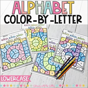 Imprimibles de color por código del alfabeto/Actividades de reconocimiento de letras minúsculas para preescolar, jardín de infantes, primer grado o educación en el hogar
