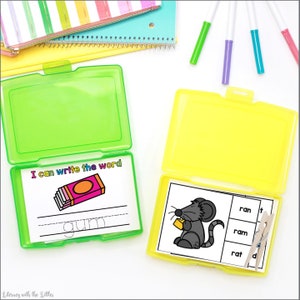 Container Positional Words Card CVC Words Task Cards | Blending Easy Short Vowel Words| Beginning ...