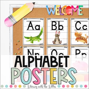 Carteles del alfabeto para el aula, la guardería, la sala de juegos o la sala de educación en el hogar, arte de pared / decoración de granja y acuarela