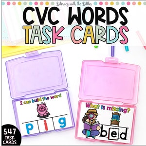 CVC Words Aufgabenkarten | Mischen von einfachen kurzen Vokalwörtern | Anfänger-Reader-Aktivitäten für den Kindergarten oder die erste Klasse