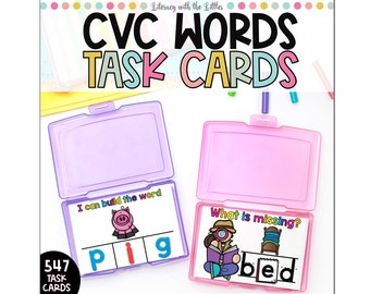 CVC Words Task Cards | Blending Easy Short Vowel Words|  Beginning Reader Activities for Kindergarten or First Grade