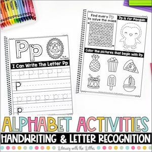 Libro de escritura a mano del alfabeto Actividades del alfabeto para la formación de letras, el reconocimiento de letras y los sonidos iniciales para preescolar o jardín de infantes