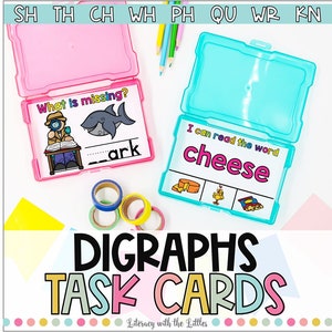 Digraph Aufgabenkarten | ch, kn, ph, sh, th, w, wr, & qu | Phonics Zentren | Anfänger-Reader-Aktivitäten für den Kindergarten oder die erste Klasse
