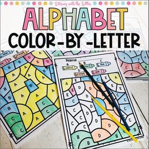 Imprimibles de color por código del alfabeto / Actividades de reconocimiento de letras mayúsculas para niños / Página para colorear de preescolar, jardín de infantes o primer grado
