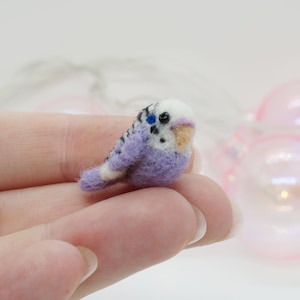 Miniature needle felted lilac budgie, tiny parakeet, made to order