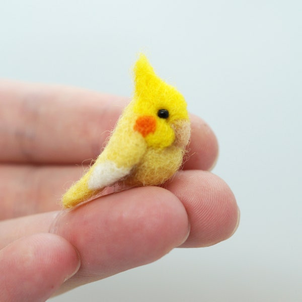 Miniature needle felted yellow cockatiel, tiny pet, cockatiel, made to order