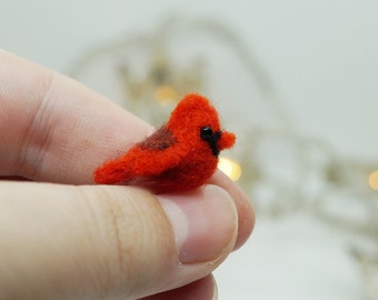 Tiny needle felted cardinal, miniature bird, made to order