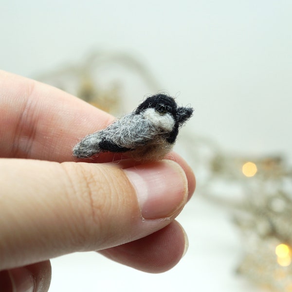 Tiny needle felted chickadee, miniature bird, made to order