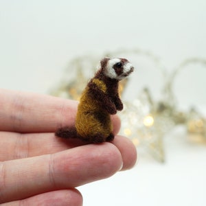 Tiny needle felted ferret, miniature animal, made to order