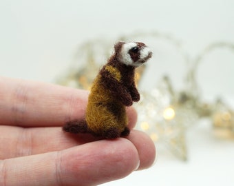 Tiny needle felted ferret, miniature animal, made to order