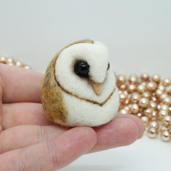 Miniature needle felted barn owl, baby owl, made to order