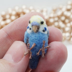 Miniature needle felted blue budgie, tiny parakeet, miniature parakeet, pet portrait, made to order