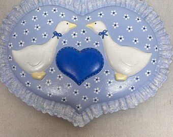 Heart Shaped Country Goose Wall Plaque 1990’s Cottage-core