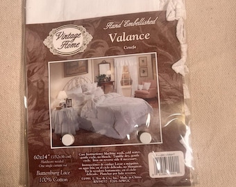 Vintage Home Battenburg Lace Valance, White, 60x14, NOS From 1991, Cotton