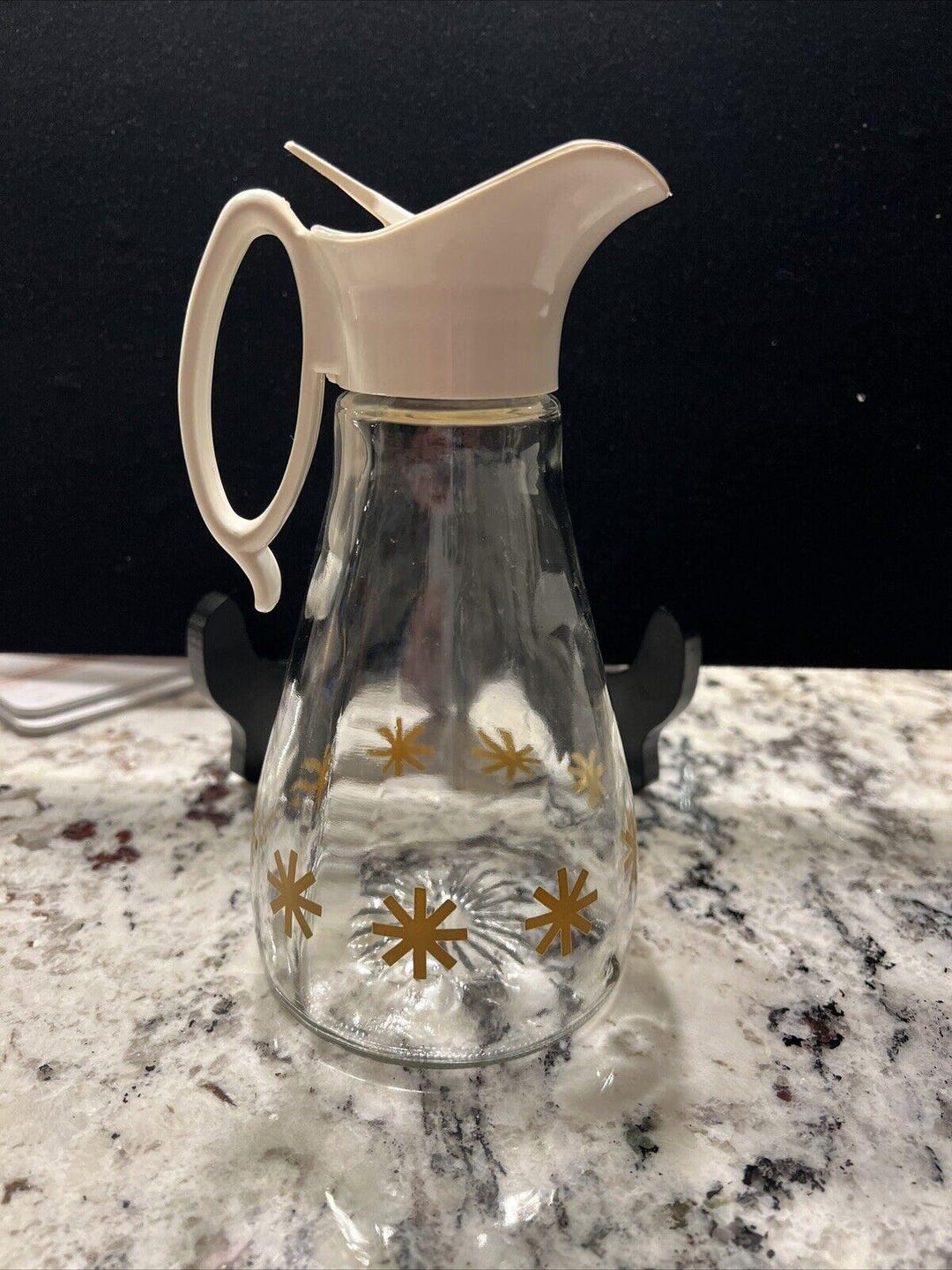 VINTAGE Clear Glass Log Cabin PYREX Yellow Starburst Syrup Honey ...