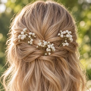 Bruidshaarspelden met gipskruid, bloemen haarclips voor de bruiloft, gipskruid haarstukje, boho bruidshaaraccessoires voor de bruid, set van 5