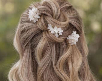 Fermagli per capelli da sposa con ortensie bianche, accessori per matrimonio con fiori stabilizzati