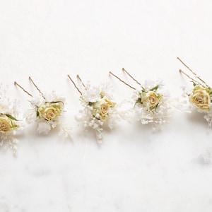 Hochzeit Haarnadeln, Rose Haarspange, Rose Haarnadel, getrocknete Rosenblüten, weiße Schleierkraut Braut Haarnadel, Trockenblumen,