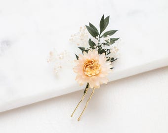 forcine per capelli da sposa, fermagli per capelli, forcine per capelli con fiori di elicriso essiccati, forcina per capelli da sposa color pastello, fiori stabilizzati, matrimoni, forcina per capelli rustica