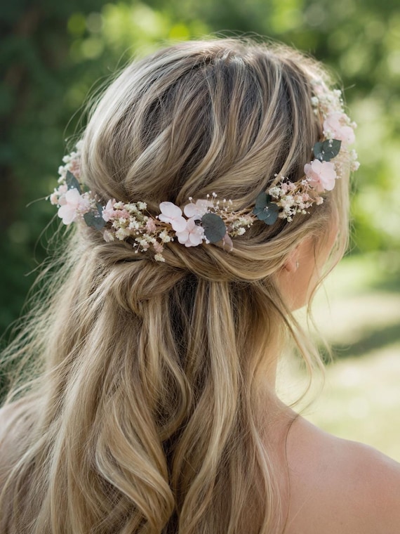 Brautkopfschmuck, Trockenblumenkranz, Schleierkrautkranz, Tiara, handgefertigt, Blumenkrone, Trockenblumen-Hochzeitskrone, Blumenhaarkranz