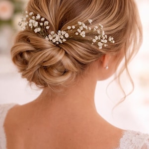 White Preserved Baby's Breath Hair Pins, Wedding Hair Clips, Gypsophila hair pin, Bridal Hair Pin, Preserved Flowers, Set of 6 image 6