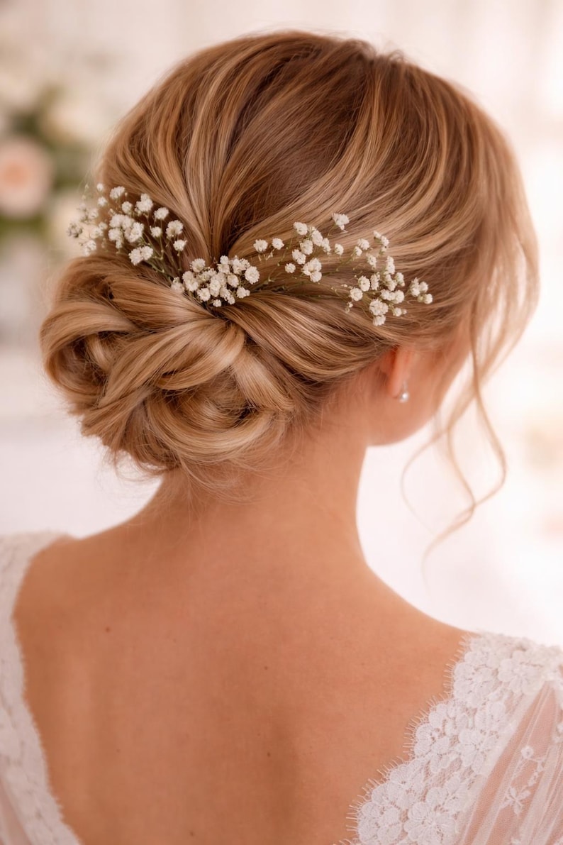 White Preserved Baby's Breath Hair Pins, Wedding Hair Clips, Gypsophila hair pin, Bridal Hair Pin, Preserved Flowers, Set of 6 image 6
