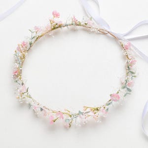 Wedding head wreath, Dried baby&#39;s breath floral crown for wedding, preserved Baby&#39;s Breath, artificial baby breath flowers, headband, weddi
