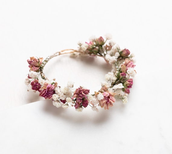 Gypsophile préservé pour mariée avec bracelet de roses séchées
