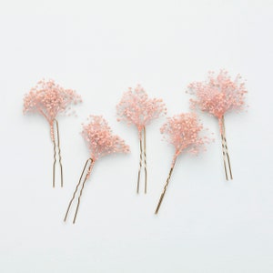 wedding hair pins, hair clips, Gypsophila hair pin, pink baby&#39;s breath bridal hair pin, dried flowers, woodland weddings, rustic hair pin,