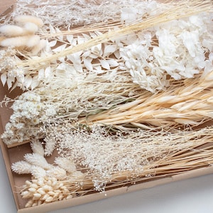 Suszone kwiaty, kwiaty DIY Mix, zestaw DIY, Flower Box, ślub DIY, bukiet z suszonych kwiatów, trawa pampasowa, lagurus, phalaris, projekty kreatywne,