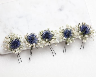 wedding hair pins hair clips Gypsophila eryngium hair pin baby's breath bridal hair pin dried flowers woodland weddings rustic hair pin