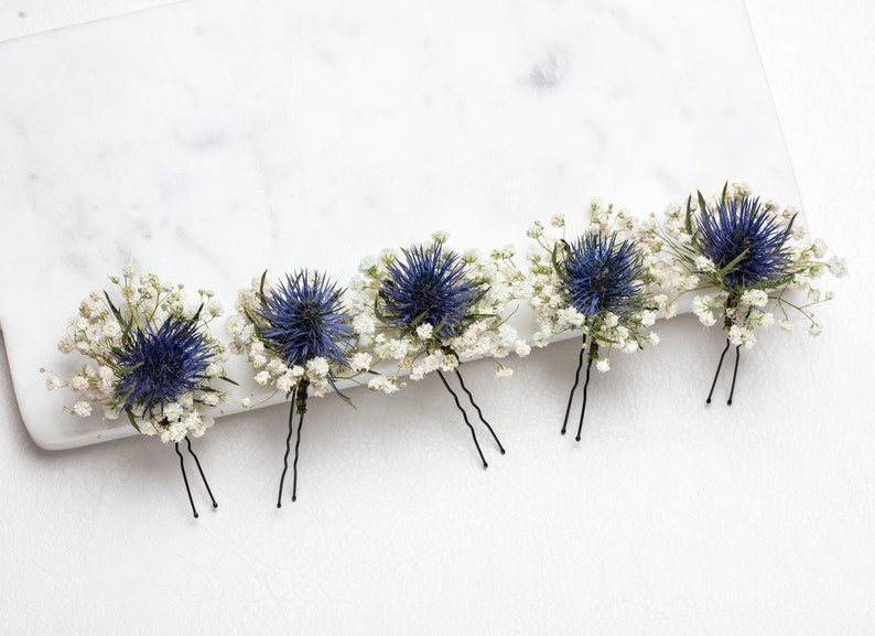 wedding hair pins hair clips Gypsophila eryngium hair pin baby's breath bridal hair pin dried flowers woodland weddings rustic hair pin image 1