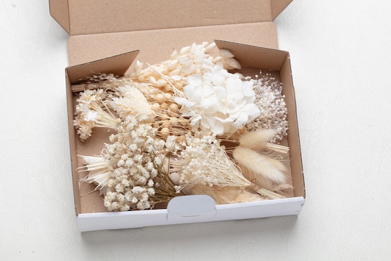 Dried Ivory Flowers natural set, small DIY Mix, DIY set, for craft, Flower Box, wedding blue DIY, flower decor, lagurus, Creative Projects