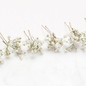 Hochzeit Haarnadeln, Haarspangen, Gypsophila Haarnadel, weiße Schleierkraut Braut Haarnadel, getrocknete Blumen, Waldhochzeiten, rustikale Haarnadel, Bild 3