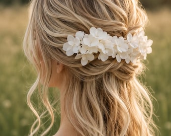 Witte hortensia bruidshaar 5 spelden, bewaarde bloem bruiloft haaraccessoires romantisch rustiek bruidshaarstukje set van 5