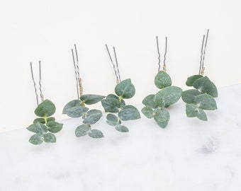 pasador de pelo de eucalipto, pasadores de pelo de boda, clips de pelo de flores, pasador de novia, flores frescas, bodas en el bosque, pasador de pelo rústico