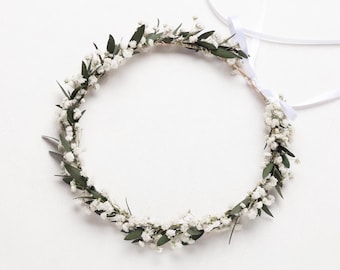 Couronne de mariage gypsophile séchée avec couronne d'eukalyptus, couronne de gypsophile, fait main, couronne de fleurs séchées couronne de mariage couronne florale