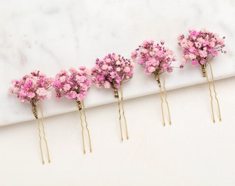 Épingles à cheveux de mariage, pinces à cheveux, épingle à cheveux gypsophile, épingle à cheveux de mariée rose gypsophile, fleurs séchées, mariages dans les bois, épingle à cheveux rustique,