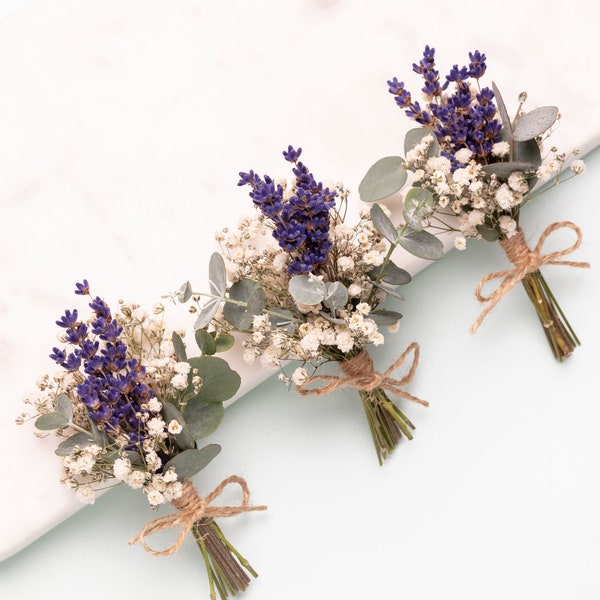 Boutonnières de fleurs sèches de mariage, plantes naturelles et véritables, mini boutonnière de fleurs séchées de mariage, accessoires de mariage, boutonnières florales,