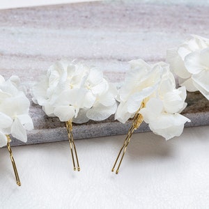 wedding hair accessories white hydrangea hair cake pin bridal hair pin dried flowers woodland weddings rustic hair pin image 2