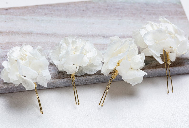 wedding hair accessories white hydrangea hair cake pin bridal hair pin dried flowers woodland weddings rustic hair pin image 2