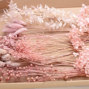 Fleurs séchées, fleur rose, mélange à faire soi-même, ensemble de bricolage, boîte à fleurs, bricolage de mariage, bouquet de fleurs, herbe des pampas, lagurus, phalaris, projets créatifs,