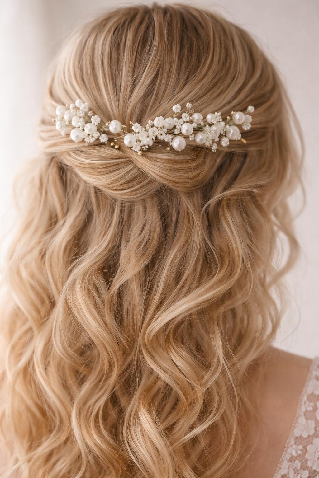 9 Pcs Pearl Wedding Hair Pins Leaf Bridal Hair Pieces Vintage Headpiece Amazon.com : Heread Pearl Bride Wedding Hair Pins Leaf  main image 3