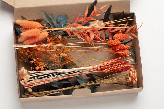 Dried Flowers, flower DIY Mix, orange DIY set, Flower Box, wedding DIY, dried flower bouquet, pampas grass, lagurus, Creative Projects,