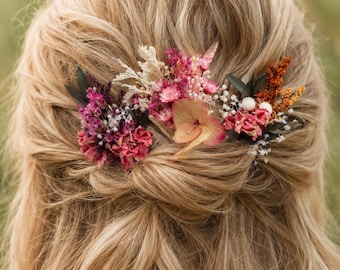 Horquillas pequeñas con flores secas, horquillas para el cabello de boda, horquillas, horquilla nupcial rosa, flores preservadas, horquilla rústica