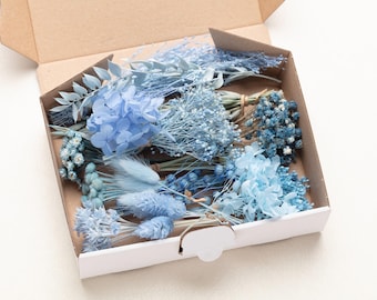 Set di fiori blu secchi naturali, mix fai da te, set fai da te, per artigianato, fioriera, fai da te blu per matrimoni, decorazioni floreali, lagurus, progetti creativi
