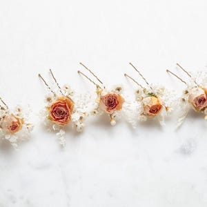 Hochzeit Haarnadeln, Rose Haarspange, Rose Haarnadel, getrocknete Rosenblüten, weiße Schleierkraut Braut Haarnadel, Trockenblumen,